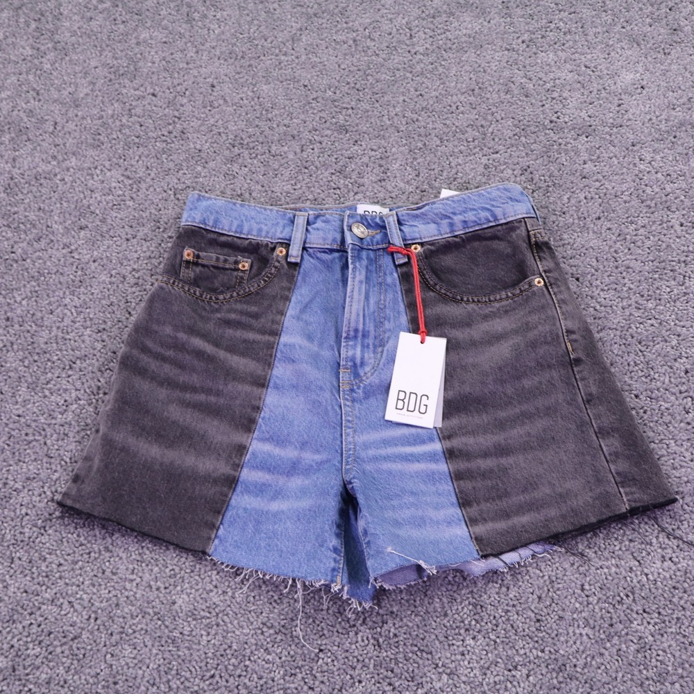 BDG Pax High Waist Denim Shorts Womens 28 Black Two Tone Colorblock Hem